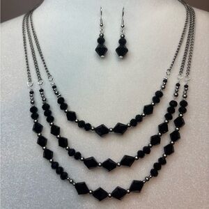 Black Beaded Necklace and Earring Set